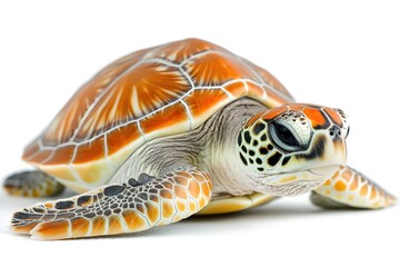 Fototapeta premium Captivating Sea Turtle Portrait on White Background Showcasing Detailed Shell and Gentle Expression