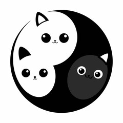 Yin Yang sign icon. White and black cute funny cartoon cat. vector on white background.