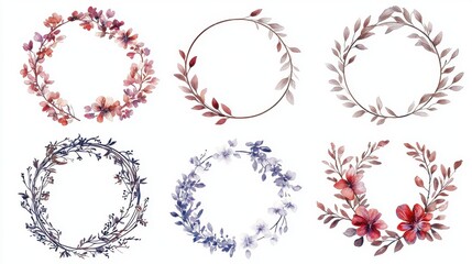 Elegant Floral Wreath Collection with Delicate Leaves and Blooms