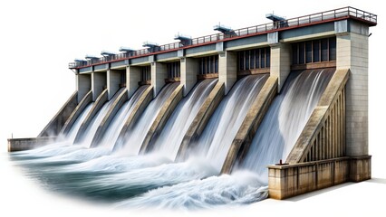 Hydroelectric Dam, Water Power Generation, White Background