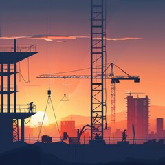 Modern Building Construction Site Featuring Advanced Techniques and Materials