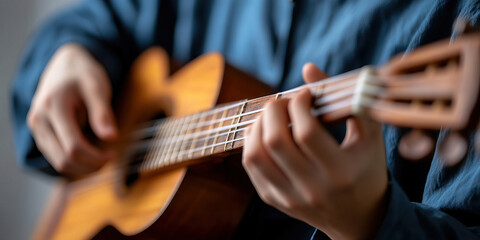 Fototapeta premium Person Playing a Ukulele: Close-up of Hands and Instrument