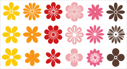 Colorful abstract floral vector element, Abstract colorful floral design elements, Set of abstract daisy flowers vector icons, Flat floral elements collection, Simple decorative flower icons
