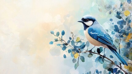 Fototapeta premium Bluebird Perched on a Branch with Soft Colorful Background