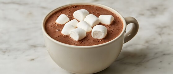 Creamy hot chocolate delight with fluffy marshmallows on a marble surface warm cozy beverage