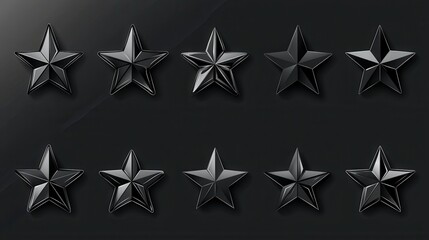 Obraz premium Collection of Glossy Black Star Shapes on Dark Background