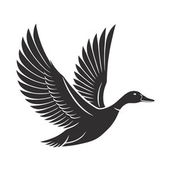 Black and White Flying Duck - Stylized Silhouette with Minimalist Graphic Design