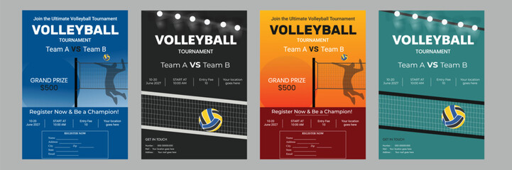 Volleyball Championship Flyer | Sports Game Advertising Template,Modern Volleyball Tournament Flyer Template | Sports Event Promotion Design