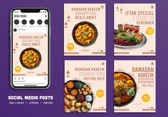 Ramadan Kareem Iftar Party Editable Social Media Post Template Pack – PSD Design for Food Promotion