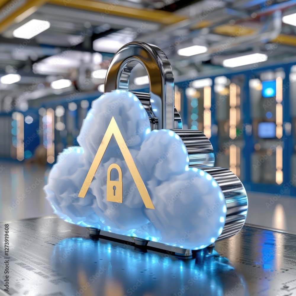 Aufkleber modern cloud security concept with lock and digital elements in a technology environment