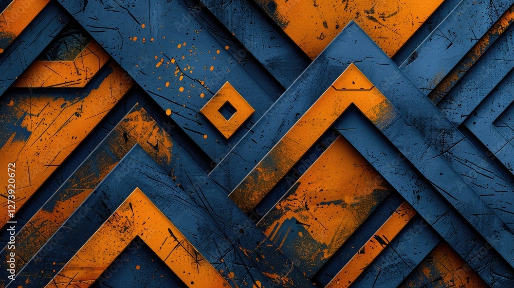 Poster abstract geometric background with orange and blue textures and dynamic shapes for design use
