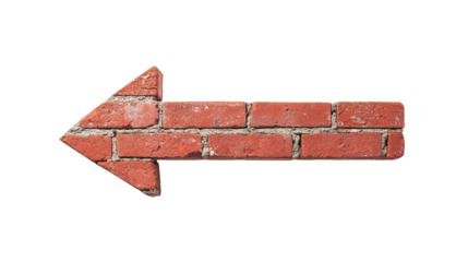 Red brick arrow, blank background, isolated on transparent background in PNG