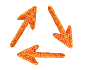 Knitted wool arrows pointing in various directions, blank background, isolated on transparent background in PNG