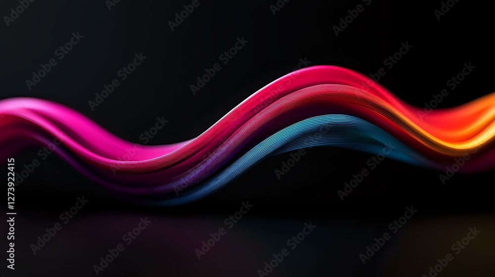 Poster vibrant smooth wave of colorful light streaks flowing against black background, featuring gradient t