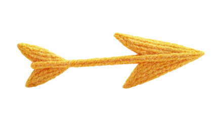 Woolen arrow, blank background, isolated on transparent background in PNG.