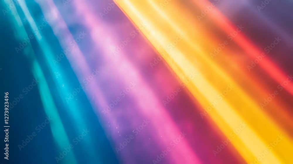 Poster vibrant diagonal light beams in turquoise, purple, yellow and red colors create dynamic abstract bac