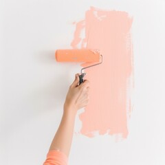 Peach Roller Paints a Fresh White Wall with Ease
