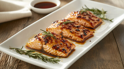 ローズマリー香る照り焼きサーモン