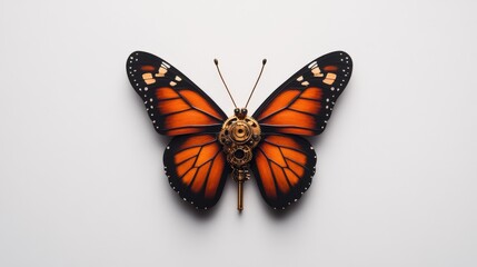 Naklejka premium Mechanical monarch butterfly with steampunk design on white background