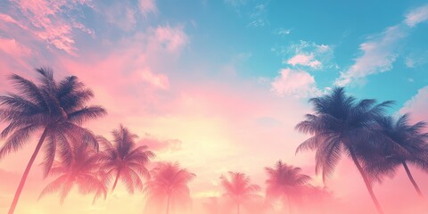 Naklejka premium A vibrant sky blooms in pastels—pink, blue, purple—with hints of orange and yellow, crafting a warm, inviting panorama