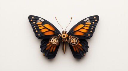 Obraz premium Mechanical steampunk butterfly with orange and black wings