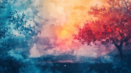 Fototapeta premium Enchanting Watercolor Landscape Painting for Calm Scenery and Nature Appreciation