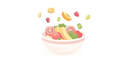 Colorful fruit salad in a bowl, healthy food, isolated
