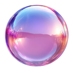 Vibrant 3D bubble with smooth iridescent surface isolated on transparent background