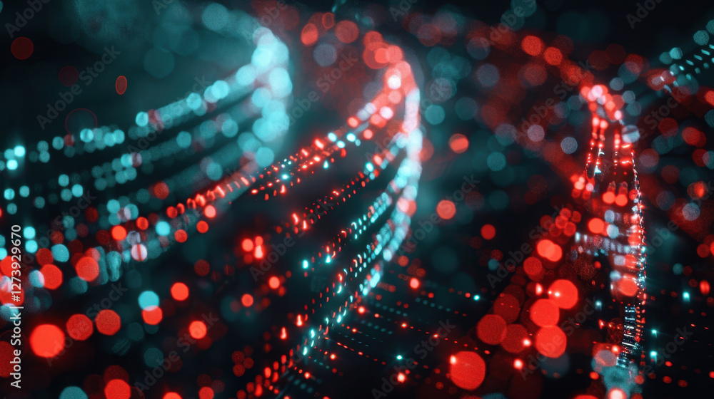 Poster abstract digital background with glowing red and blue lights, creating mesmerizing wave effect. vibr