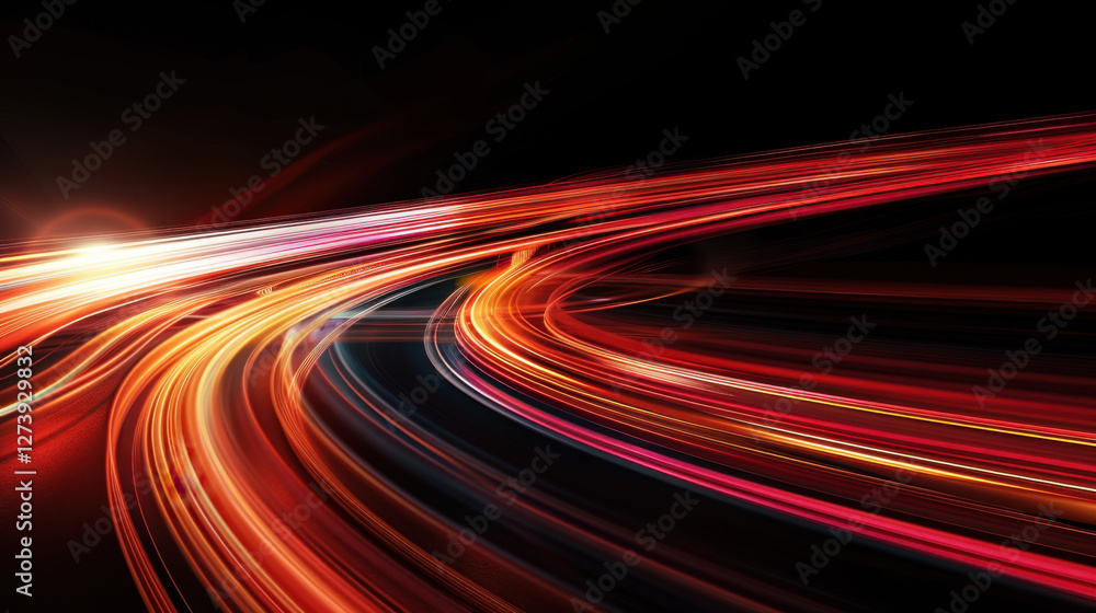 Poster abstract light trails in vibrant colors create dynamic motion effect, showcasing energy and speed in