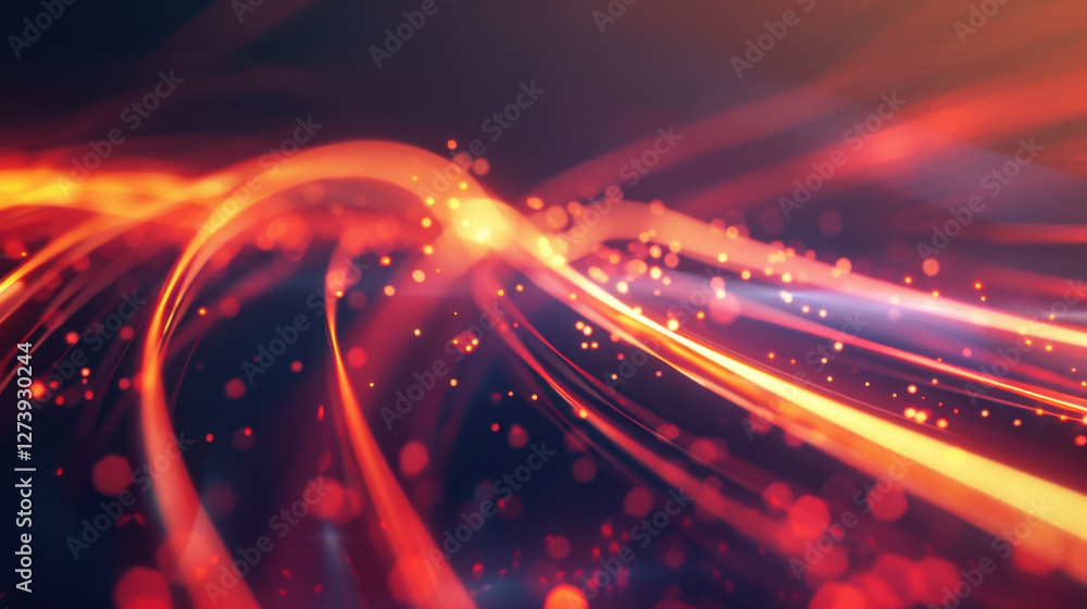 Poster abstract glowing lines and particles create vibrant, dynamic background, evoking energy and movement