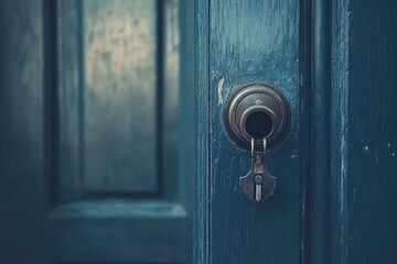 Obraz premium a door handle and keyhole on a smooth, modern door, with soft lighting reflecting off the sleek, minimalist design