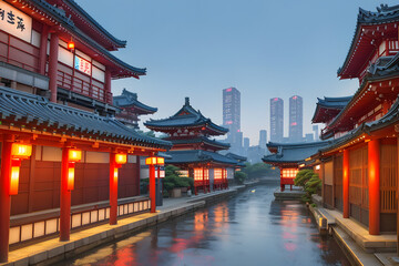 Fototapeta premium Illuminated Kyoto at night. generated by AI.