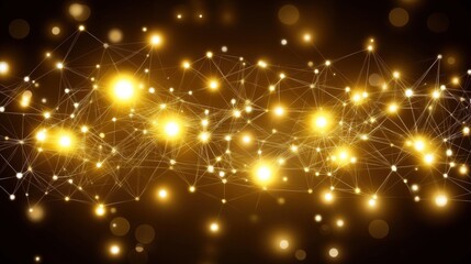 Obraz premium Golden Plexus Network of Interconnected Dots on a Dark Background with Bright Glitters