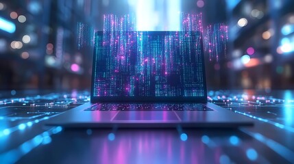 A minimalist 3D illustration for World Backup Day, focusing on a sleek, futuristic laptop with holographic data backups floating above it. The background is simple yet elegant, with soft gradients of 