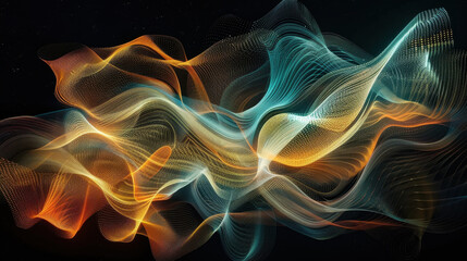 Fototapeta premium Abstract colorful waves in motion, showcasing vibrant orange, blue, and teal hues, creating dynamic and fluid visual experience that captivates viewer imagination