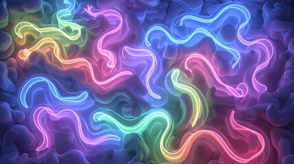 Fototapeta premium Colorful neon waves create vibrant abstract pattern, evoking sense of movement and energy in dynamic design. glowing lines intertwine beautifully