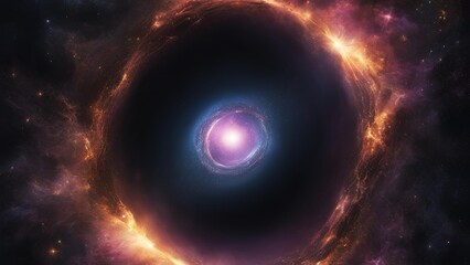 A black hole surrounded by glowing cosmic dust and stars