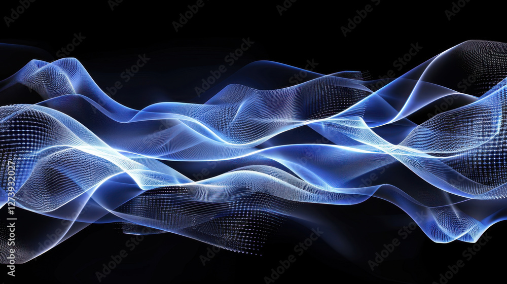 Poster abstract blue waves create dynamic visual effect, representing energy and movement in digital space.