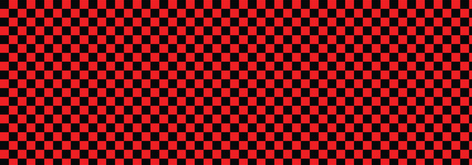 red and black checkerboard banner template. Red and black checkers squares, vector abstract background.
