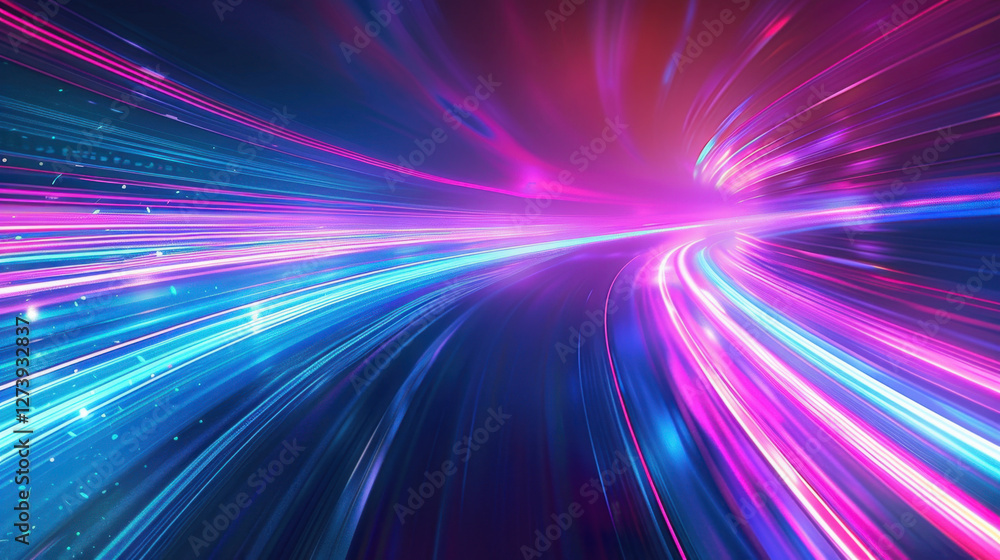 Poster vibrant light trails create dynamic and colorful abstract background, showcasing blend of blue and p