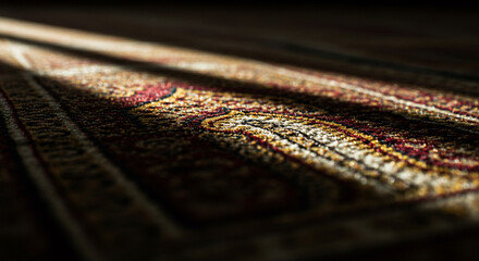 Intricate Carpet Pattern Illuminated by Sunlight Creating Dramatic Shadows and Texture