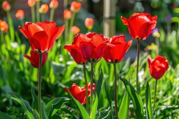 Obraz premium Vibrant Red Tulips in Full Bloom Showcasing Spring Beauty