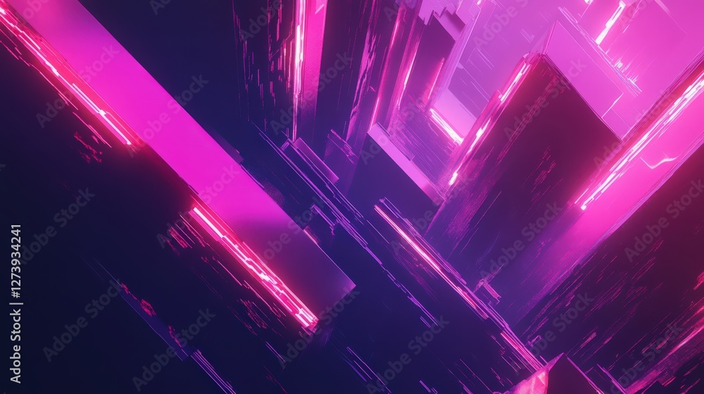 Poster futuristic abstract glow: dynamic composition of neon lit geometric forms