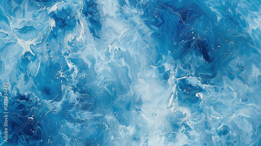Poster mesmerizing abstract pattern of blue hues, resembling ocean waves and fluid dynamics, evokes sense o