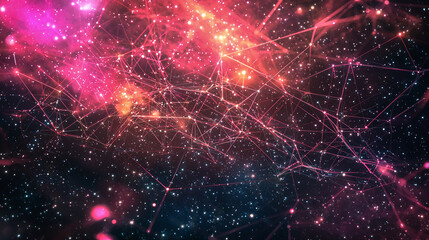Obraz premium Space star network, Global communication. Interconnected business nodes and human resources collaboration, teamwork, web, cosmic connection 