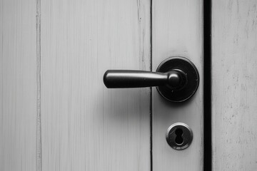 Fototapeta premium a modern, sleek door handle paired with a minimalist keyhole, set against the clean lines of a contemporary door, showcasing the simple beauty