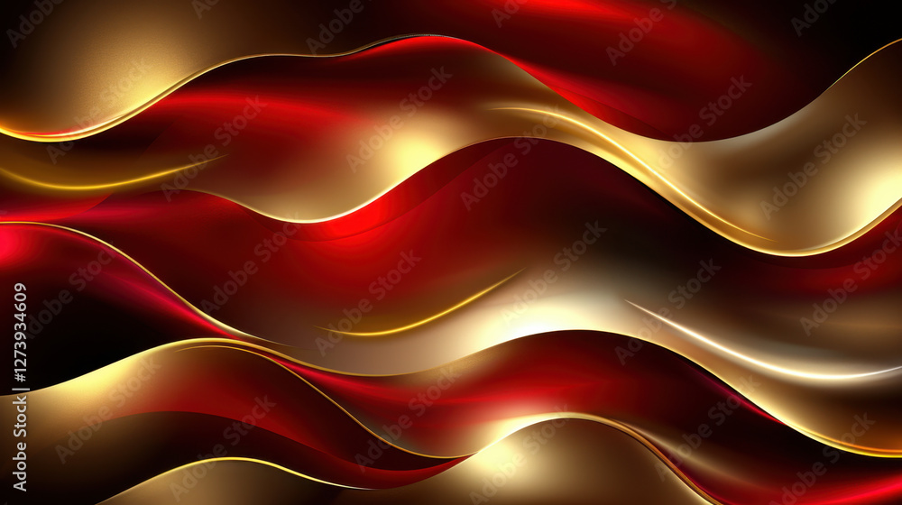 Poster elegant red and gold waves create dynamic and luxurious background, perfect for festive occasions or
