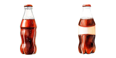 Vintage Glass and Plastic Soda Bottles on a Transparent Background