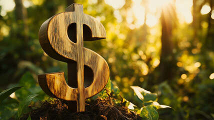 木製のドル記号 &ndash; サステナブルな経済と投資
